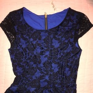 Lace Black and Blue Blouse with zipper in back